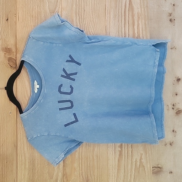 Lucky Brand Blue Cropped Tee Size Small - Picture 1 of 5